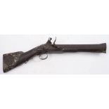 A 19th century Balkan- decorated Turkish flintlock 'knee' blunderbuss:,