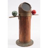 A Chinese decorative copper and brass binnacle of small size: with 2 inch compass and teak stand,