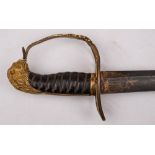 A Georgian 1803 pattern Infantry Officers sword: the curved single edge blade with remains of gilt