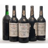 Five bottles of Grahams Vintage port, 1970:.