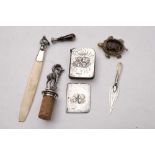 A George V silver fox head mounted paper knife, maker G W Lewis & Co, Birmingham,