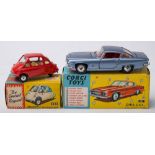 Corgi 233 Heinkel Economy Car:, red body, yellow interior,spun hubs,