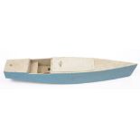 A mid 20th century battery operated wooden toy speedboat:, unsigned,