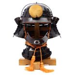 A Japanese Edo period collapsible Samurai helmet with mask (Chochin Kabuto):,