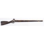 A 19th century Turkish flintlock musket:, the 32 inch octagonal barrel with fore and rear sights,