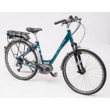 A Raleigh Captus Electric bicycle: in dark green with Bosch 300 powerbank and recharger,