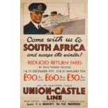 A Union-Castle Lines 'Come with us to South Africa and escape the winter!' advertising poster:,