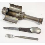 An early 20th century hand held campaign light: with sprung candle ejector to handle,