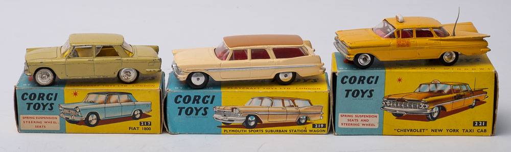 Corgi 217 Fiat 1800: mustard body, yellow interior, cast hubs (playworn),