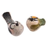 *Jennie Hale [Contemporary] two hand built raku fired birds: comprising a Long-tailed Tit and
