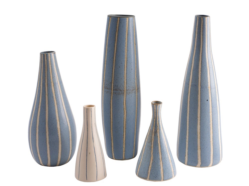 *Lorraine Ditchburn [Contemporary] five porcelain vessels: of slip cast construction of various