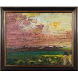* George Rowlett [b.1941]- Sunset,:- oil on canvas, 62 x 77cm.