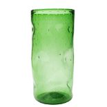 A James Powell & Sons Whitefriars glass vase: of indented cylindrical form decorated with bands of