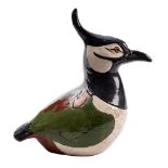 *Jennie Hale [Contemporary] a hand built raku fired Lapwing: with incised detail picked out with
