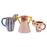 *Louise Block [Contemporary] two terracotta jugs and a vase: one of tapering cylindrical form with