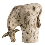 *Jane Adams [Contemporary] a stoneware figure: of a grazing cow with pale brown spots on an ivory