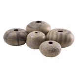 *Val Barry [1937-2018] five stoneware 'compressed spheres': of thrown form,