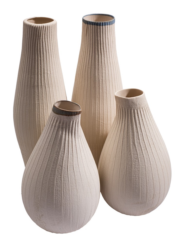 *Lorraine Ditchburn [Contemporary] four porcelain vessels: of slip cast construction comprising two