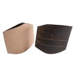 *Val Barry [1937-2018] two stoneware vessels: of narrow slab built profile with angular rims,