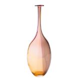 A Kosta Boda Fidji bottle vase: by Kjell Engman of slender elongated form in pale amber,