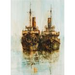 * Anthony Amos [1950-2010]- Moored trawlers,:- signed bottom centre right oil on board, 102 x 73.