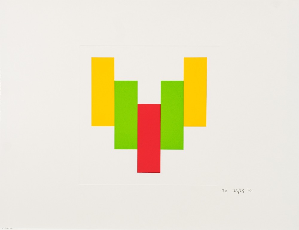 * Justin Knowles [1935-2004]- S.149.01, Yellow, Green, Red:- initialled, numbered and dated J.K. - Image 3 of 3