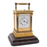 A French Anglaise carriage clock: the eight-day duration movement having a silvered platform lever