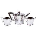 An Art Deco period silver three-piece tea service, maker S Blanckensee & Son Ltd,