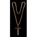 A 9ct gold 'cross' pendant on a 9ct gold rope-twist necklace: approximately 14gms gross weight.
