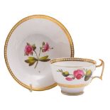 A Spode botanical tea cup and saucer: the cup of London shape,