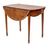 A George III mahogany and inlaid Pembroke table:,bordered with boxwood lines,