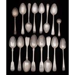 A collection of assorted George III and later silver teaspoons,