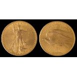 An American Saint Gaudens 20 dollar coin dated 1908,: approximately 33.5gms gross weight.