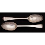 A pair of George II silver Hanoverian pattern tablespoons, maker Robert Holmes, Dublin, 1748: 20cm.