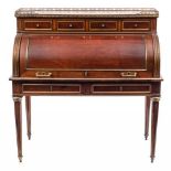 A 19th Century French mahogany and brass and gilt metal mounted bureau a cylindre:,