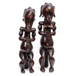 Fang (Gabon) a pair of carved wood Bieri reliquary guardian figures: male and female,