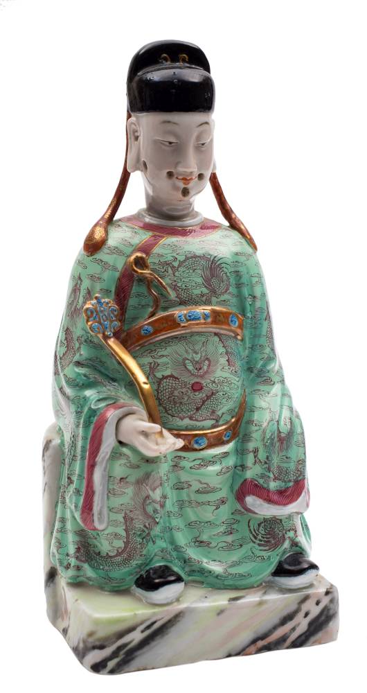A Chinese famille rose figure of a dignitary and a Japanese figure of Sakata Kaido-maru: the