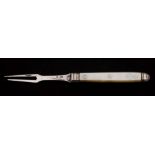 A late George III silver folding fruit fork, unknown maker, circa 1810: with mother-of-pearl handle,