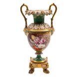 An English porcelain two-handled vase: of neo-classical form moulded with acanthus,
