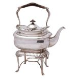 An Edward VII silver tea kettle on a stand, maker Elkington & Co, Birmingham, 1908: crested,