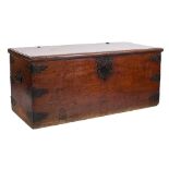 An 18th Century Dutch Colonial teak and brass mounted rectangular chest:,