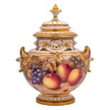 A Royal Worcester pot-pourri vase and cover: painted with apples, peaches,