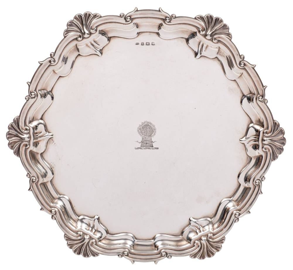 A George V silver salver, maker William Adams Ltd, Birmingham, 1930: crested,