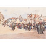 * Ferdinand Pamberger [1873-1956]- Udine Piazza, soldiers and civilians in a crowd:- signed,