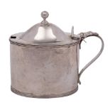 A George III silver mustard pot and cover, maker John Emes, London, 1799: initialled,