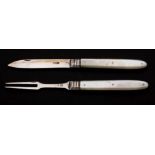 A George III period silver folding fruit knife and matching fork, unknown maker,