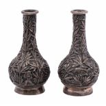 A pair of late 19th century Chinese silver miniature bottles, maker Cumshing,