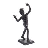 A Grand Tour bronze: The Dancing Faun of Pompeii, on a square plinth base, overall height 16cm.