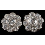 A pair of diamond mounted circular cluster ear-studs: 9.