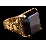 A square smoky quartz single-stone dress ring: with pierced gallery setting,